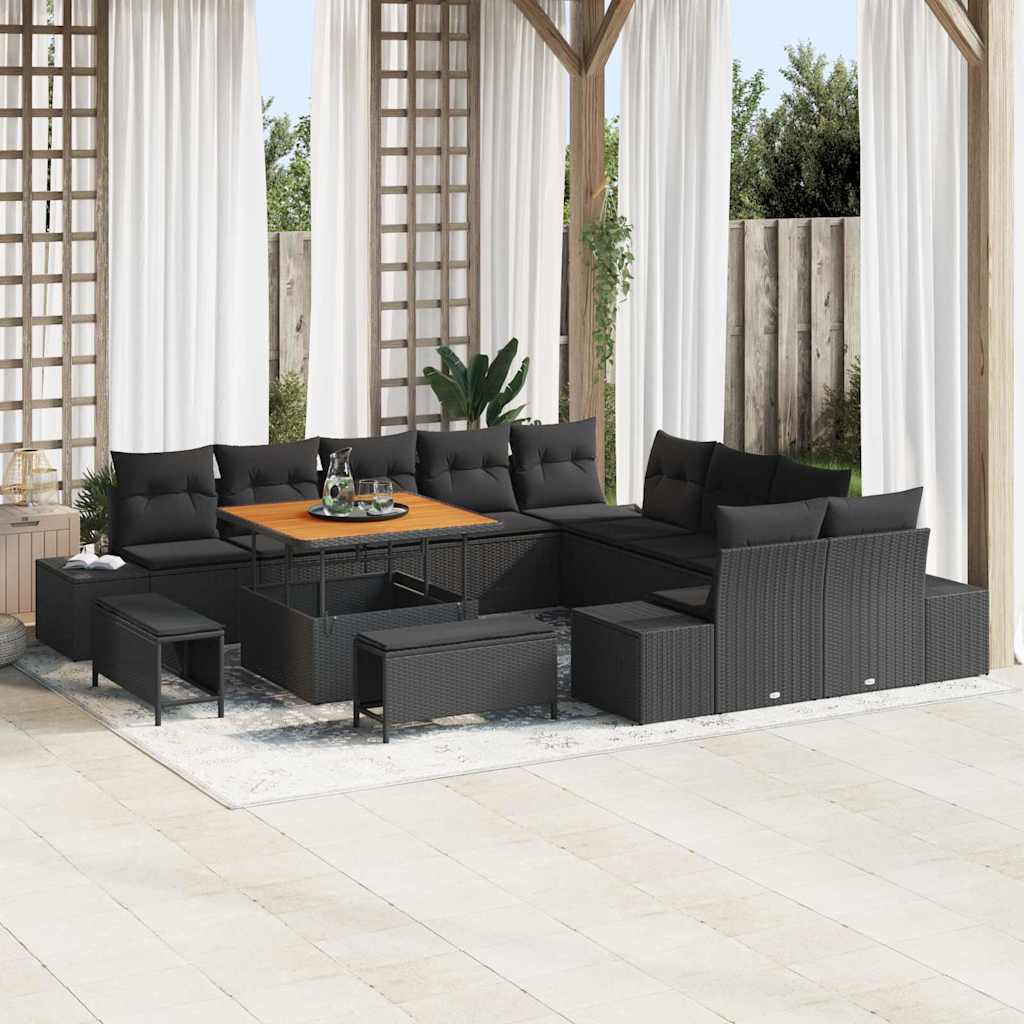 Havesofa Sæt 13 stk. Sort polyrattan