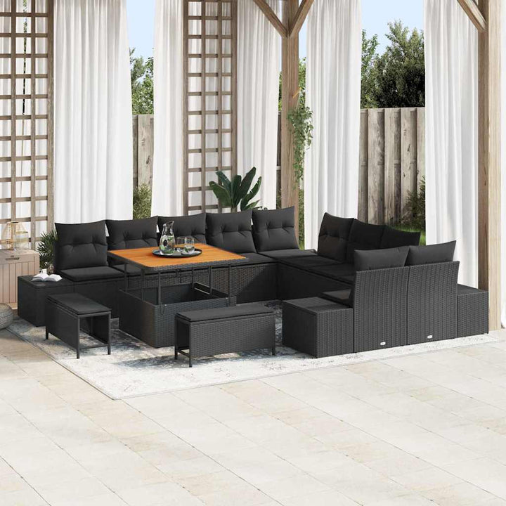 Havesofa Sæt med pude 13 pcs Sort polyrattan