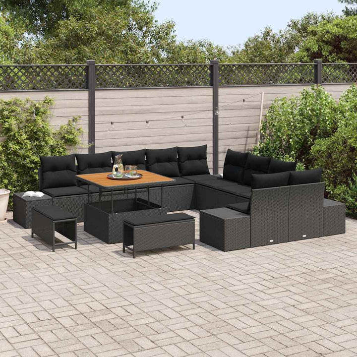 Havesofa Sæt med pude 13 pcs Sort polyrattan