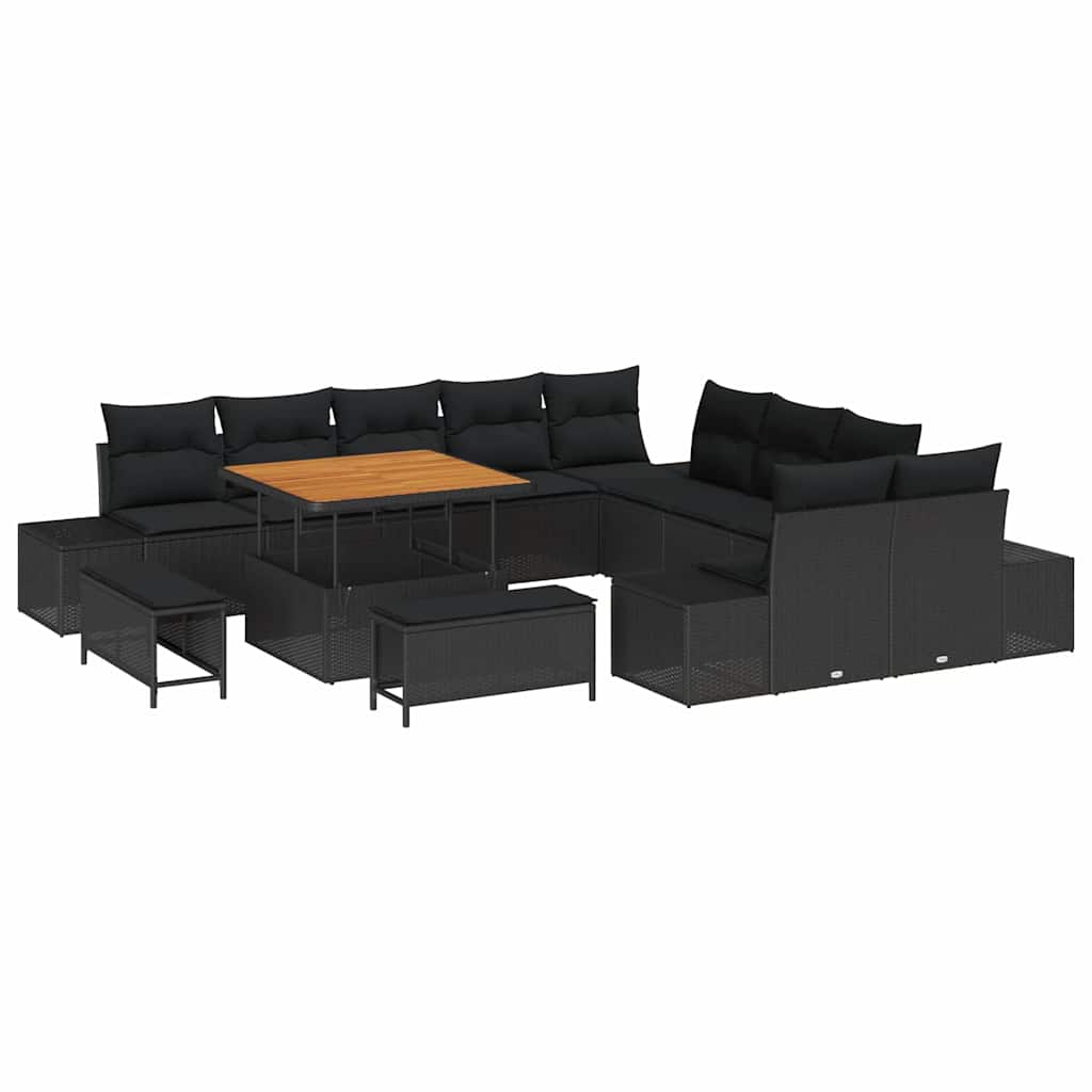 Havesofa Sæt med pude 13 pcs Sort polyrattan