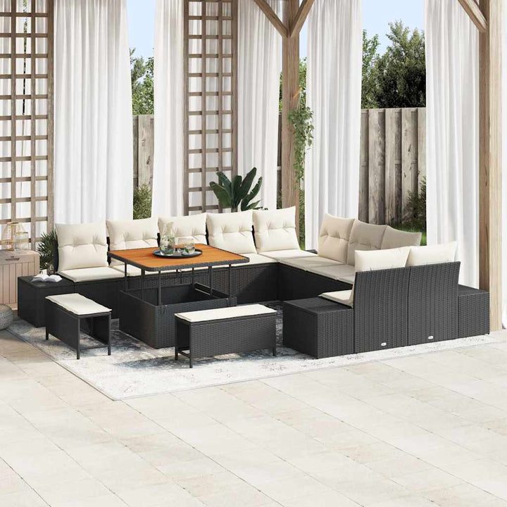 Havesofa Sæt med pude 13 pcs Sort polyrattan