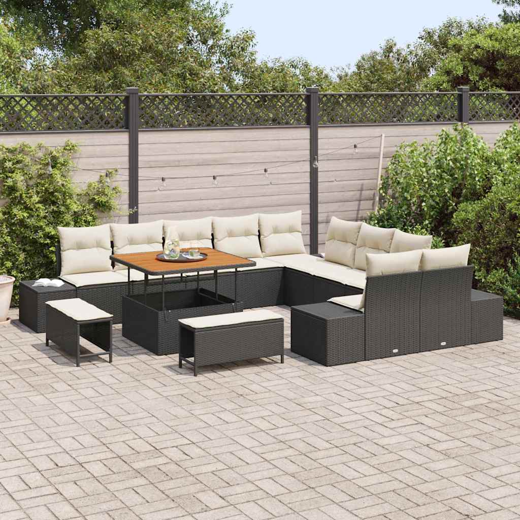 Havesofa Sæt med pude 13 pcs Sort polyrattan