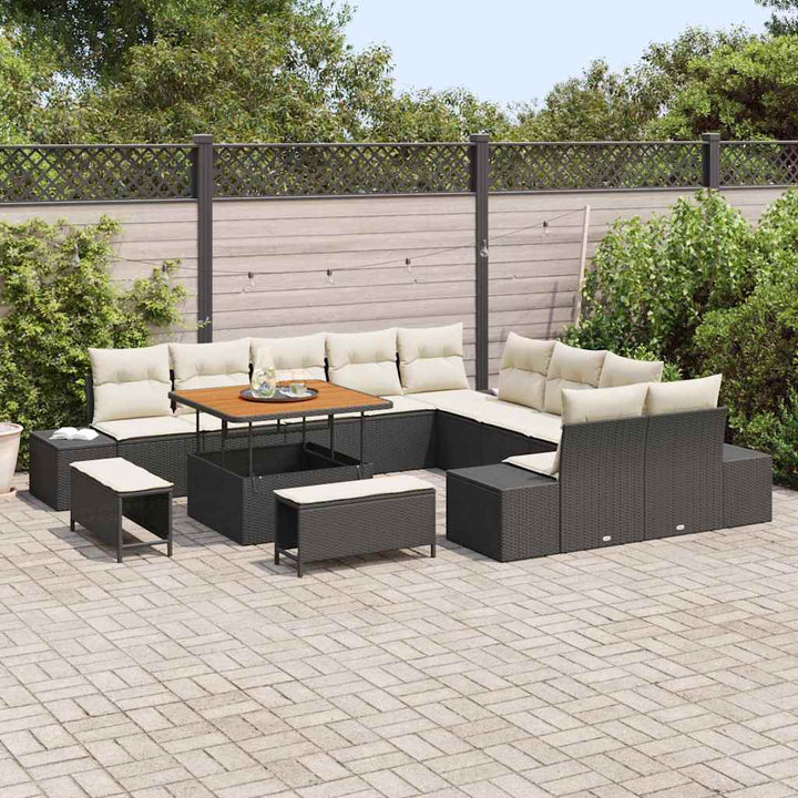 Havesofa Sæt med pude 13 pcs Sort polyrattan