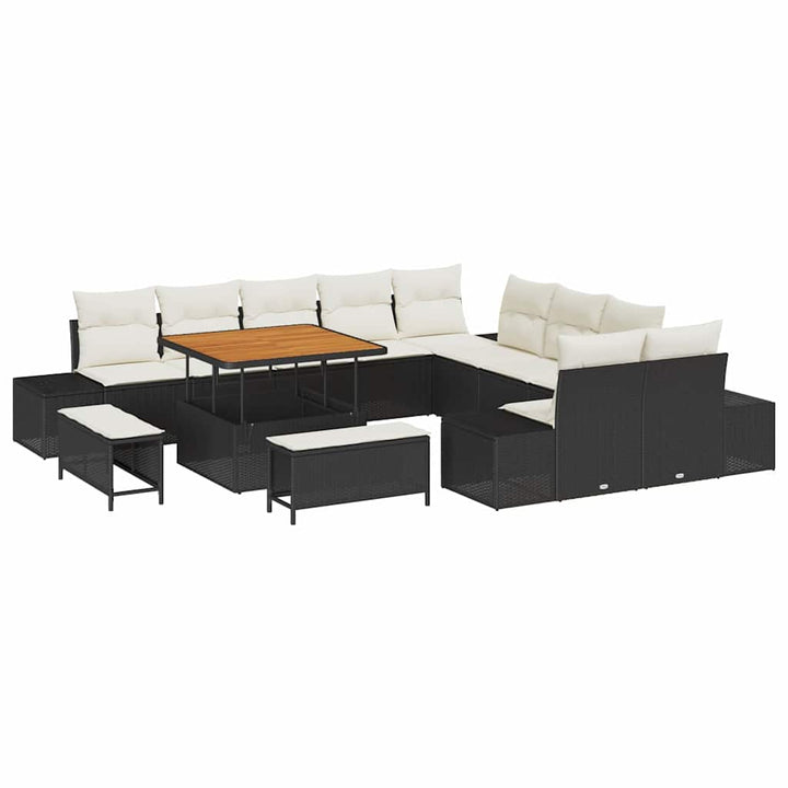 Havesofa Sæt med pude 13 pcs Sort polyrattan
