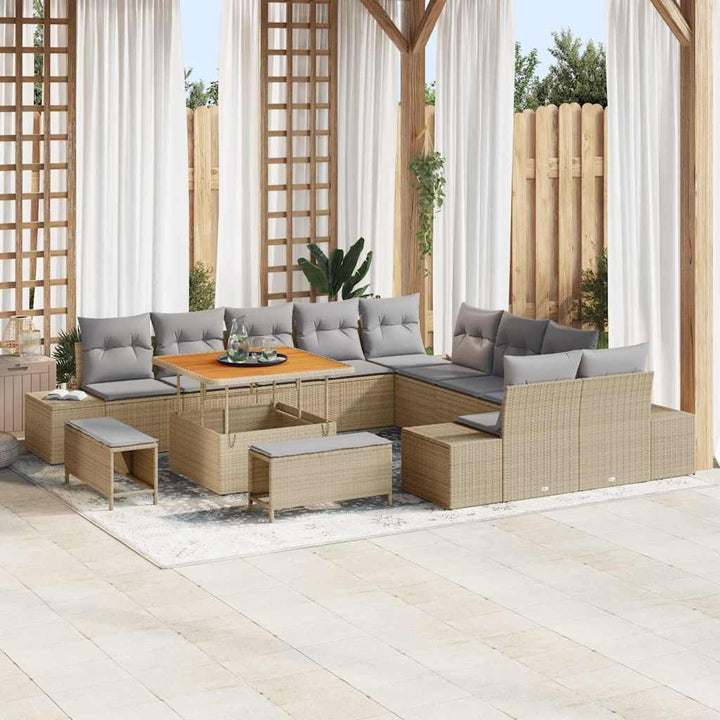 Havesofa Sæt med pude 13 pcs Beige polyrattan
