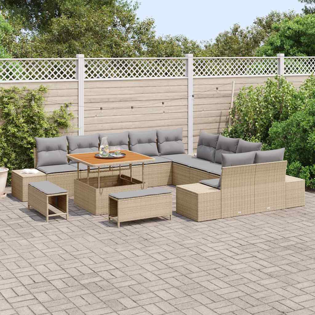 Havesofa Sæt med pude 13 pcs Beige polyrattan