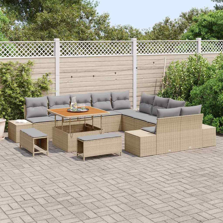 Havesofa Sæt med pude 13 pcs Beige polyrattan