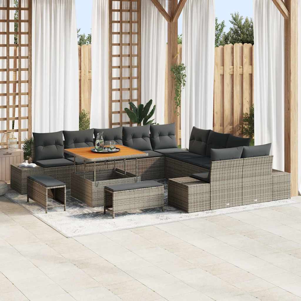 Havesofa Sæt med pude 13 pcs Grå polyrattan