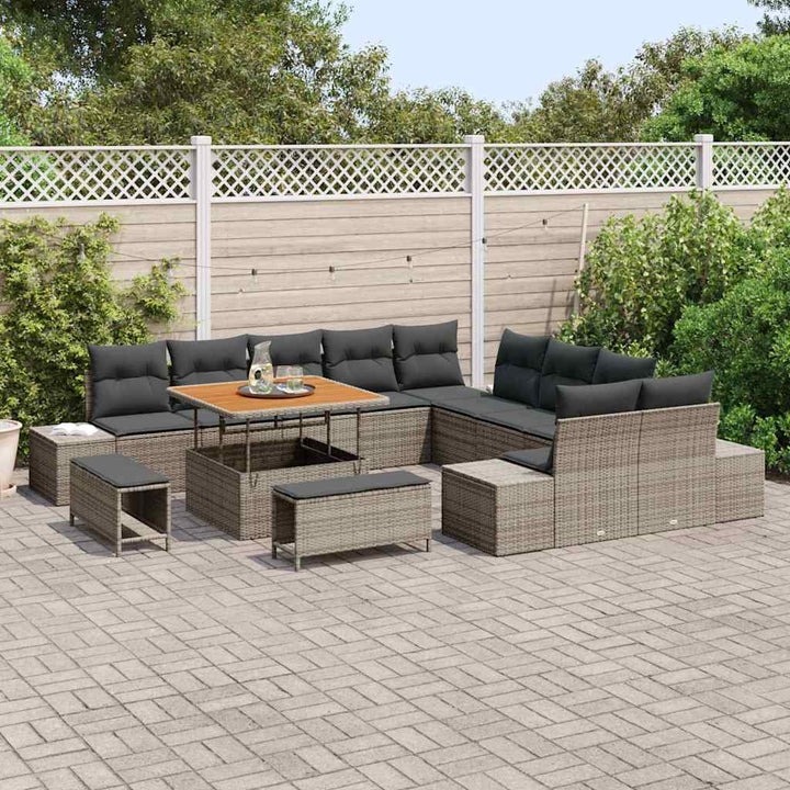 Havesofa Sæt med pude 13 pcs Grå polyrattan