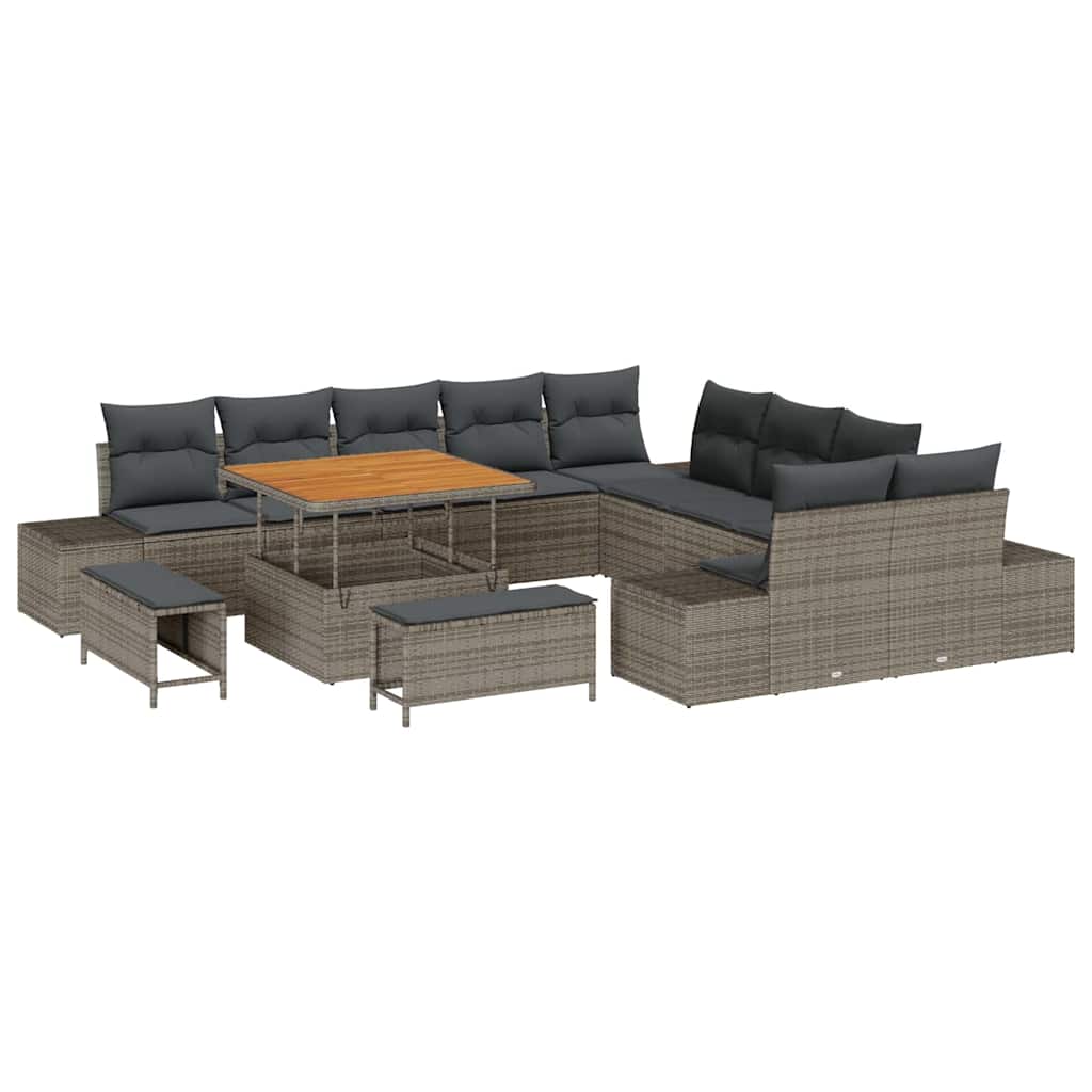 Havesofa Sæt med pude 13 pcs Grå polyrattan