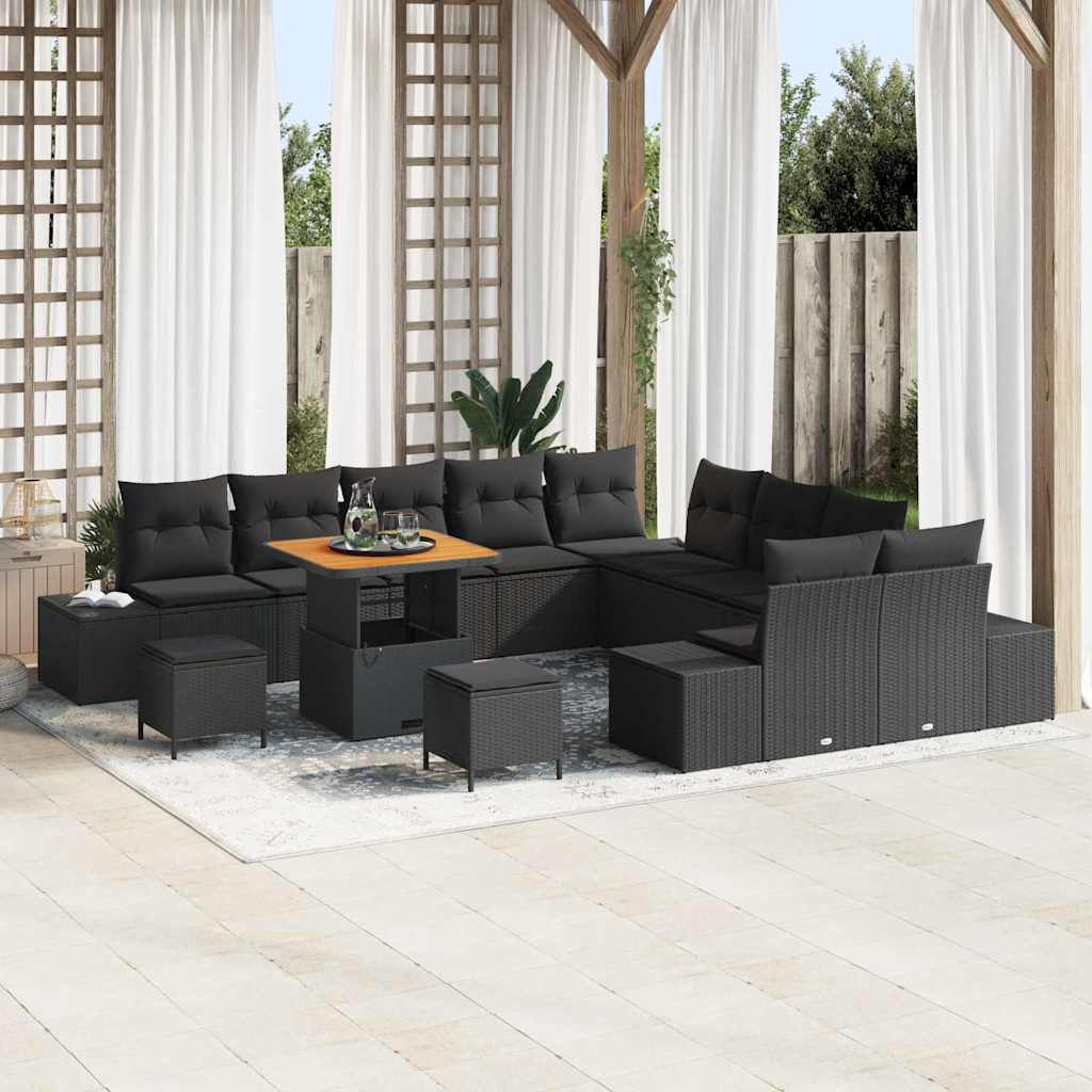 Havesofa Sæt 13 stk. Sort polyrattan
