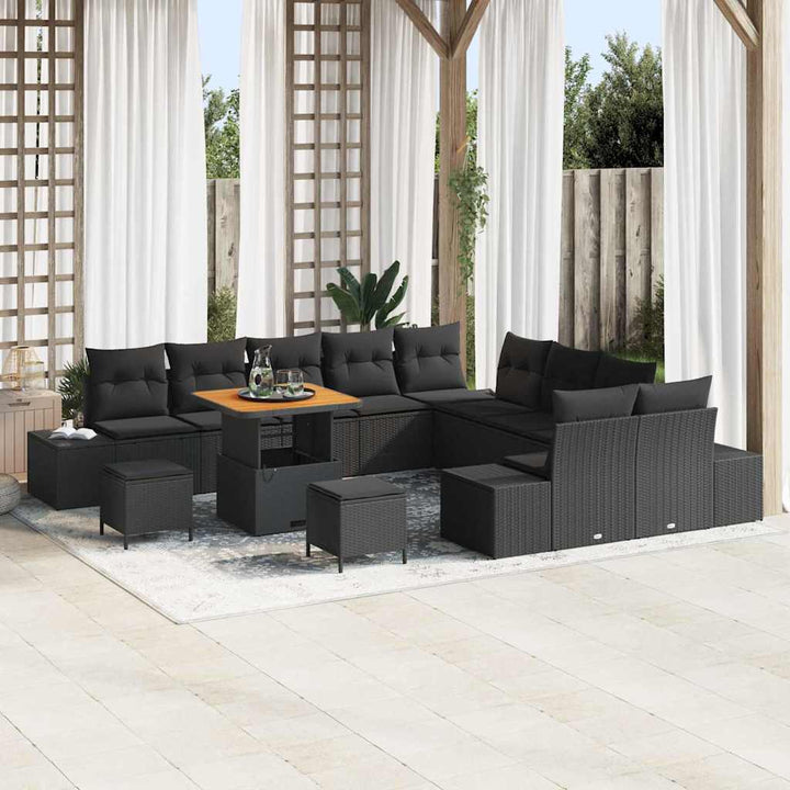 Havesofa Sæt med pude 13 pcs Sort polyrattan