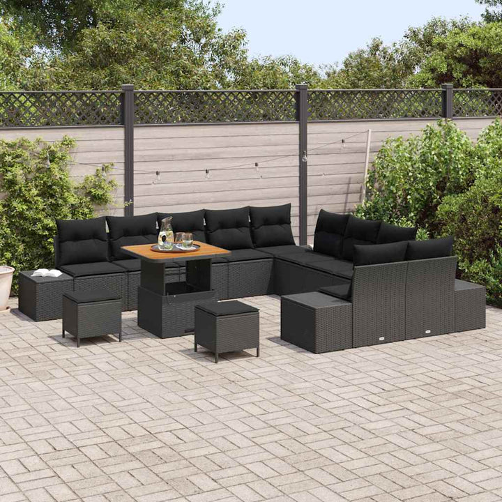 Havesofa Sæt med pude 13 pcs Sort polyrattan