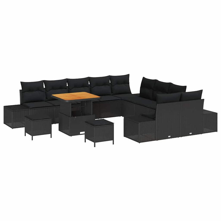 Havesofa Sæt med pude 13 pcs Sort polyrattan