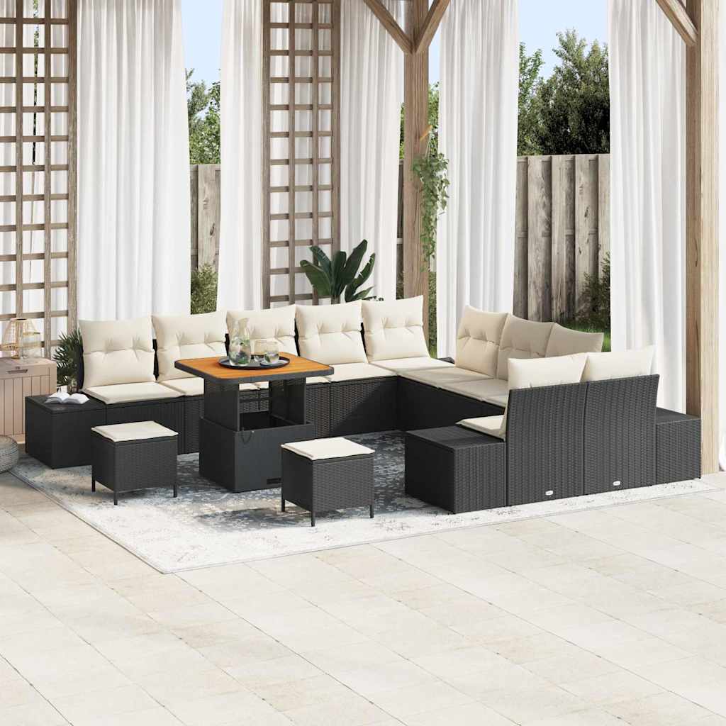 Havesofa Sæt 13 stk. Sort polyrattan