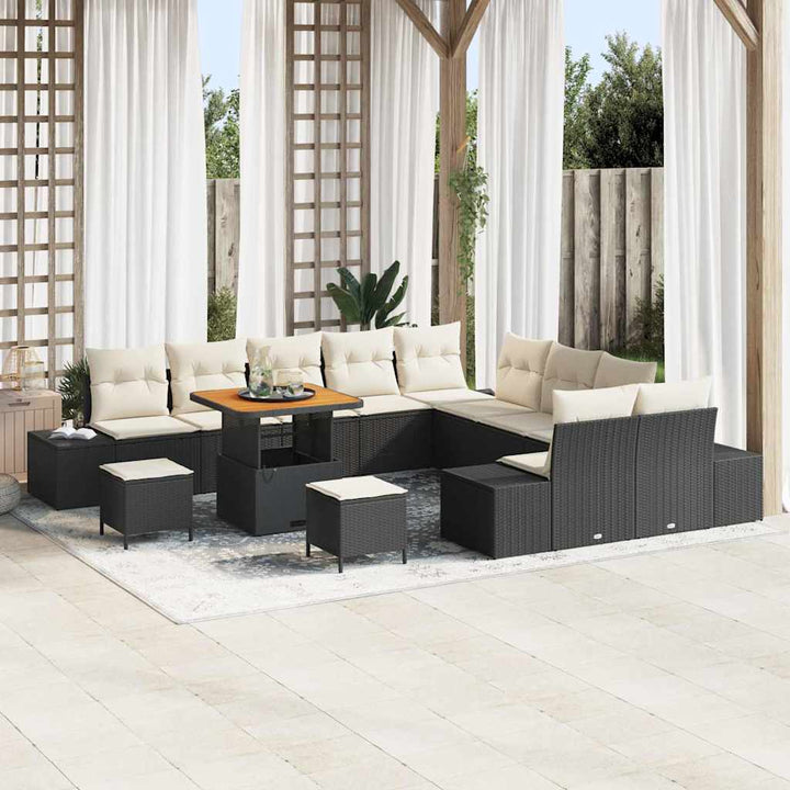 Havesofa Sæt med pude 13 pcs Sort polyrattan