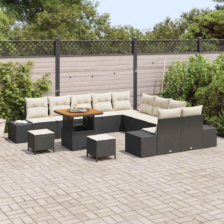 Havesofa Sæt med pude 13 pcs Sort polyrattan