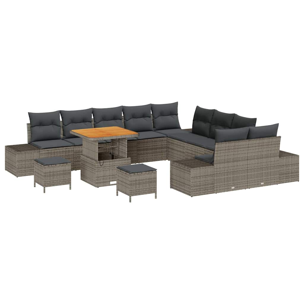 Havesofa Sæt med pude 13 pcs Grå polyrattan