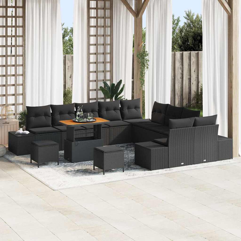 Havesofa Sæt 13 stk. Sort polyrattan