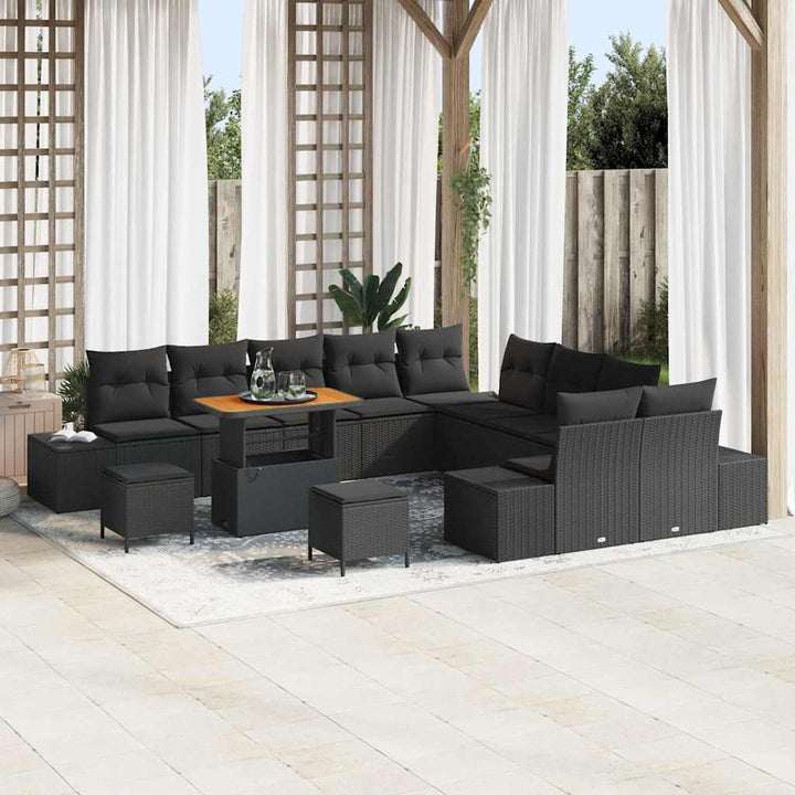 Havesofa Sæt med pude 13 pcs Sort polyrattan