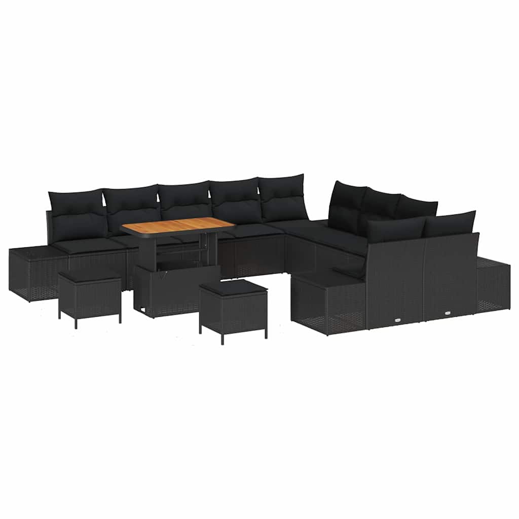 Havesofa Sæt med pude 13 pcs Sort polyrattan