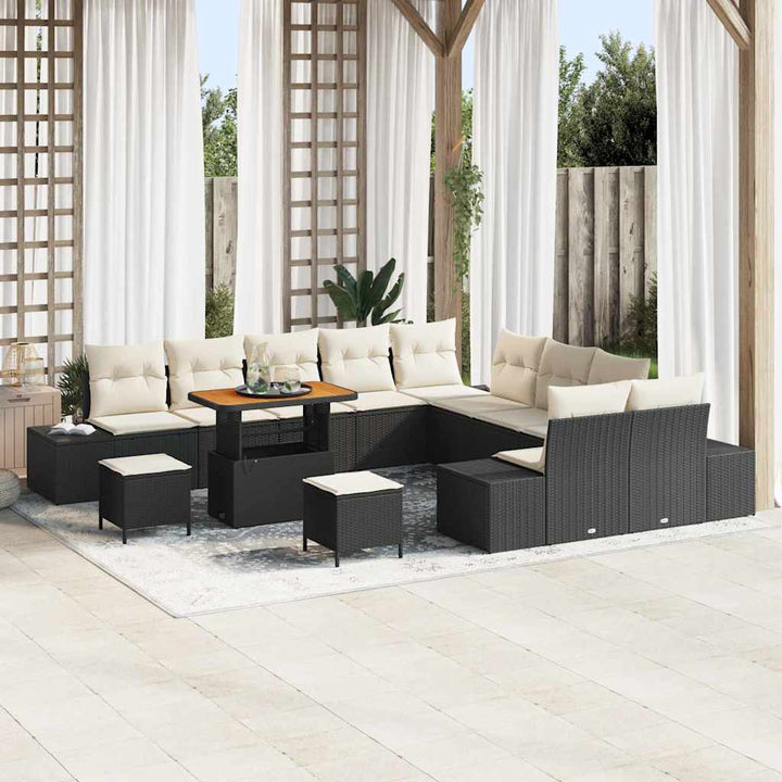 Havesofa Sæt med pude 13 pcs Sort polyrattan