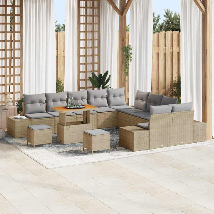 Havesofa Sæt med pude 13 pcs Beige polyrattan