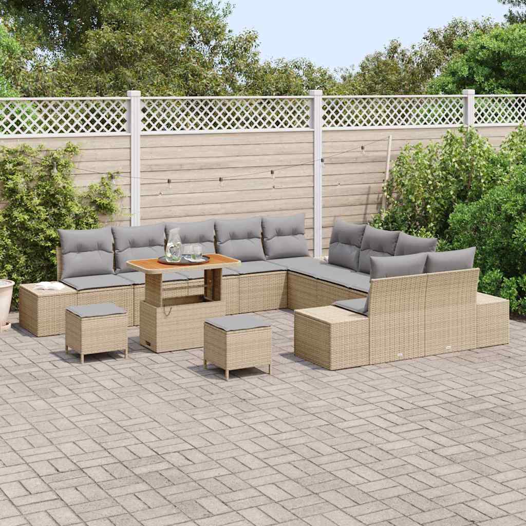 Havesofa Sæt med pude 13 pcs Beige polyrattan