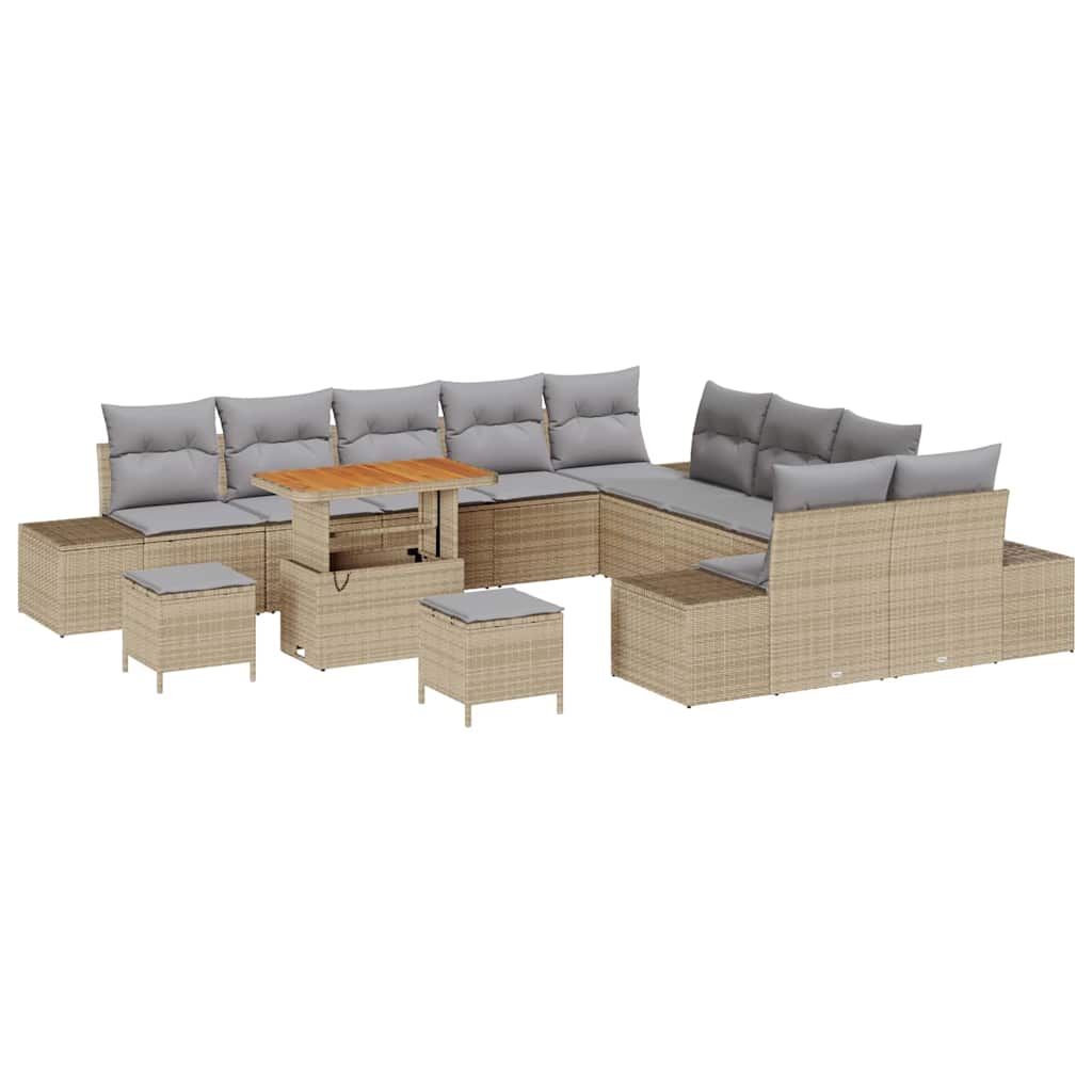 Havesofa Sæt med pude 13 pcs Beige polyrattan