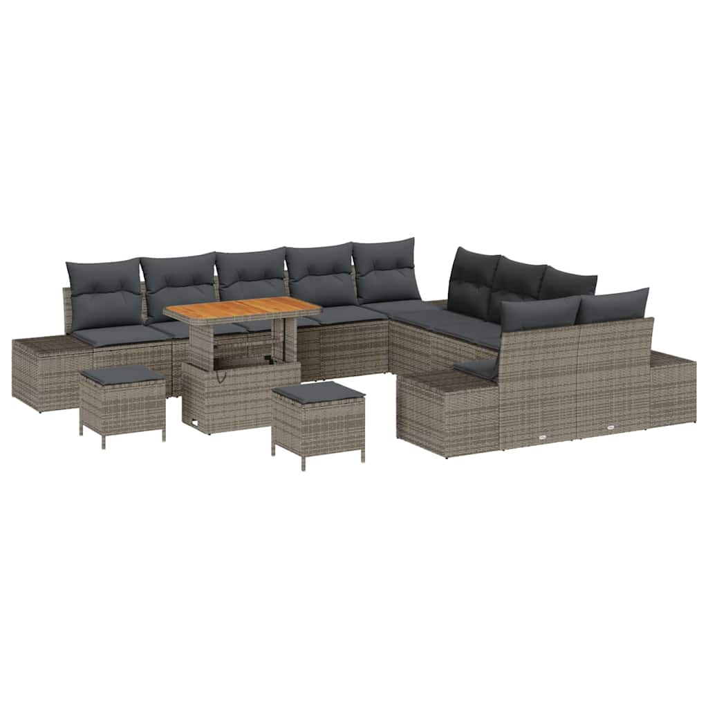 Havesofa Sæt med pude 13 pcs Grå polyrattan