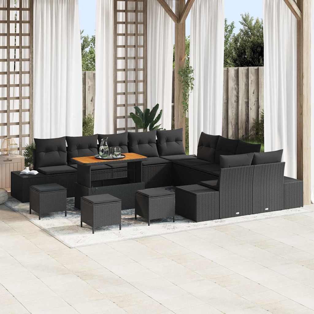 Havesofa Sæt 14 stk. Sort polyrattan