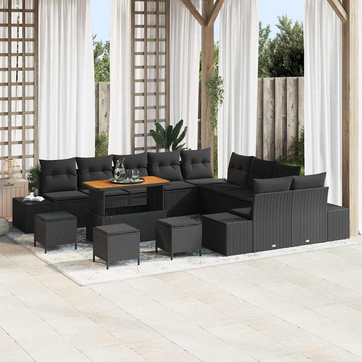 Havesofa Sæt med pude 14 pcs Sort polyrattan