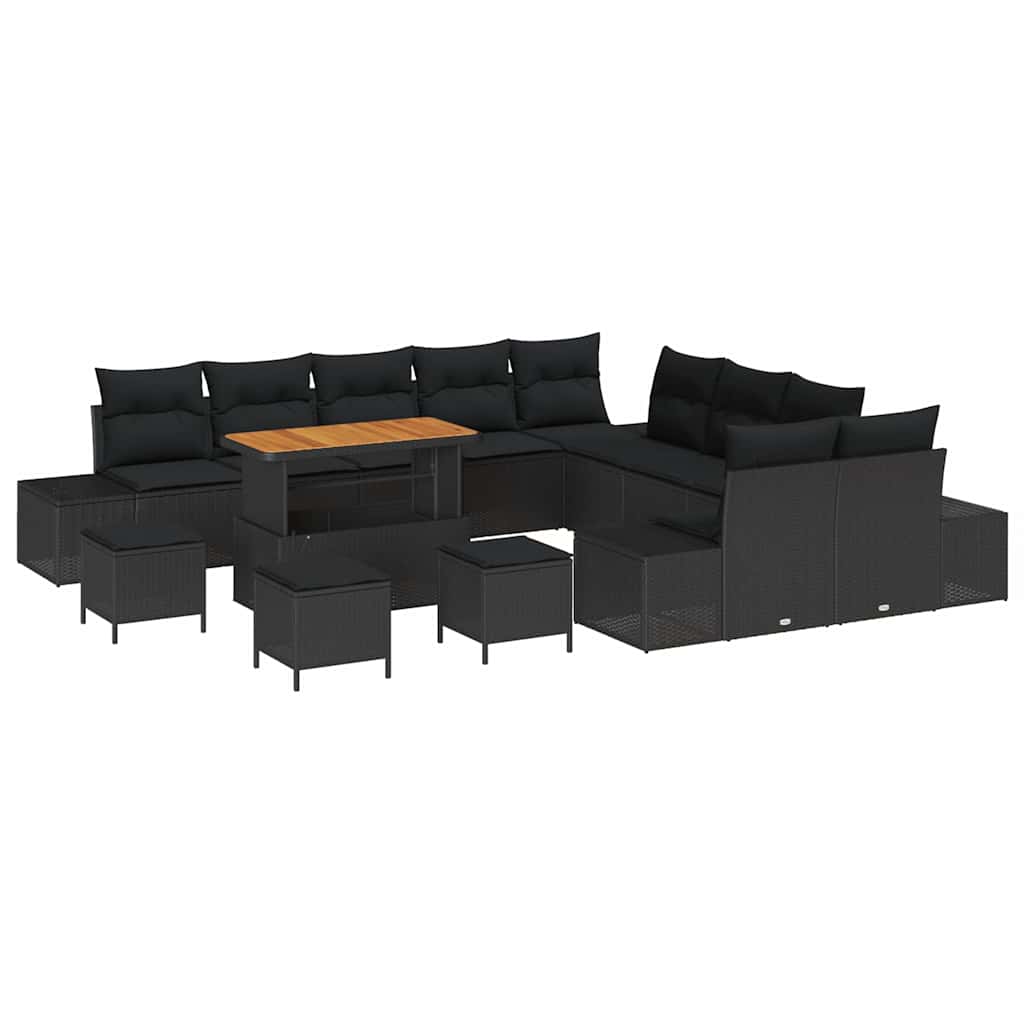 Havesofa Sæt med pude 14 pcs Sort polyrattan
