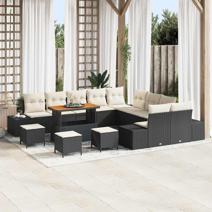 Havesofa Sæt med pude 14 pcs Sort polyrattan
