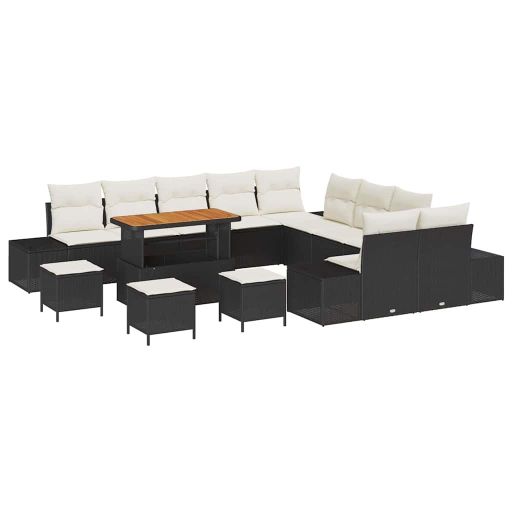Havesofa Sæt med pude 14 pcs Sort polyrattan