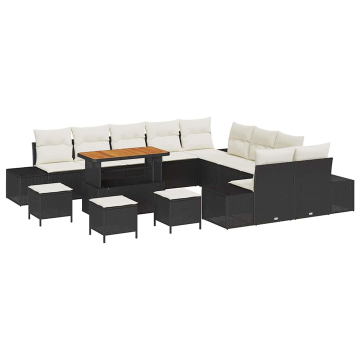 Havesofa Sæt med pude 14 pcs Sort polyrattan