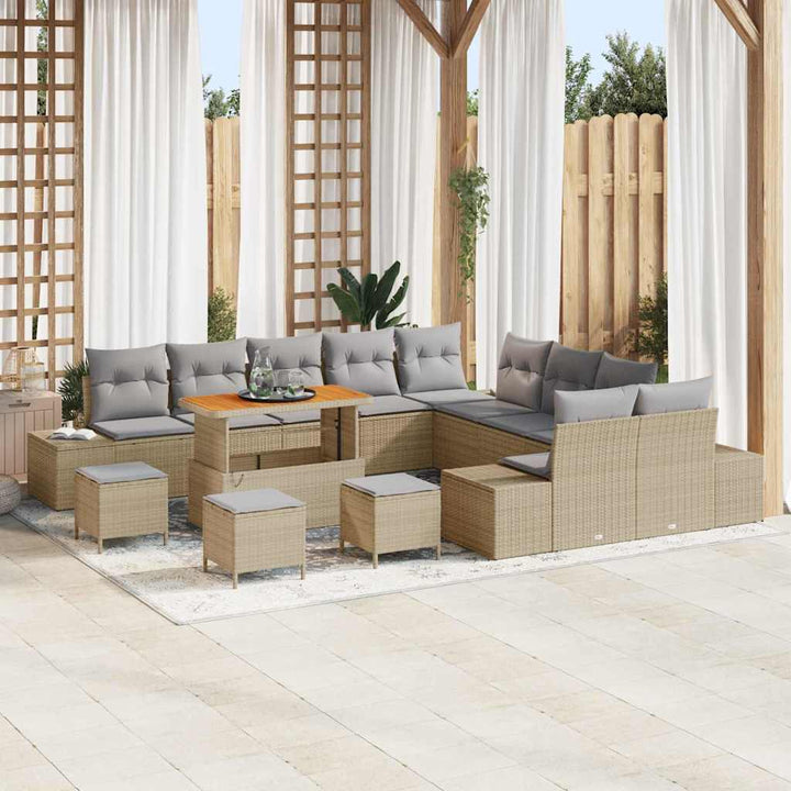 Havesofa Sæt med pude 14 pcs Beige polyrattan
