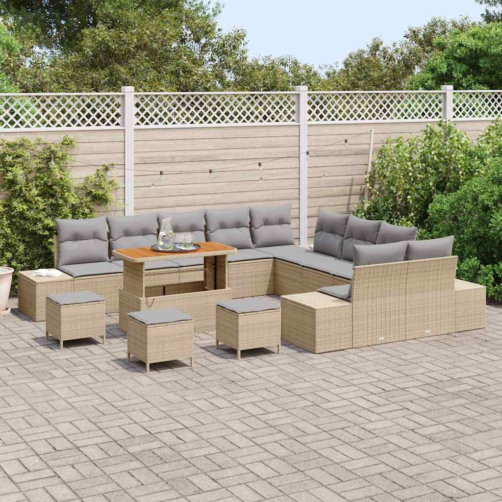 Havesofa Sæt med pude 14 pcs Beige polyrattan