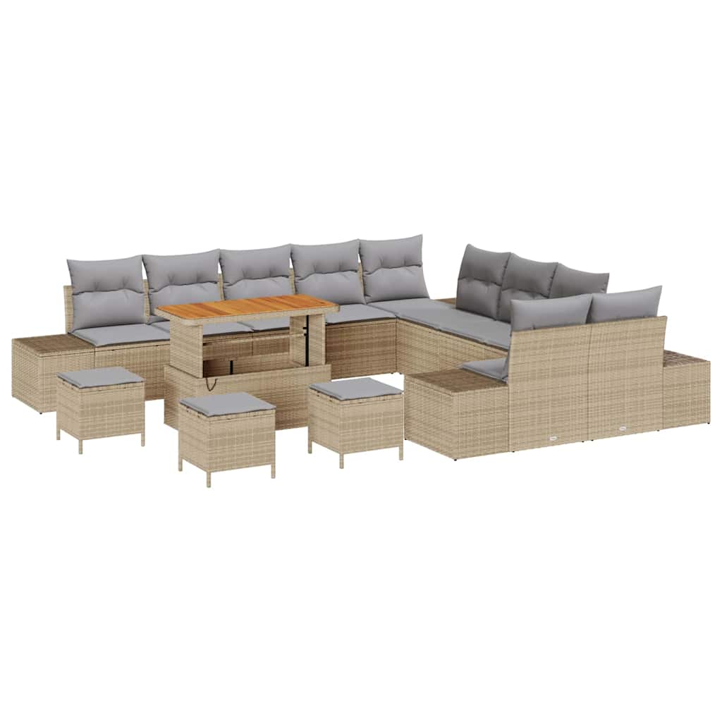 Havesofa Sæt med pude 14 pcs Beige polyrattan