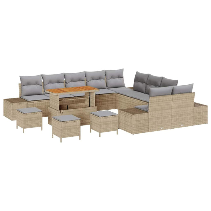 Havesofa Sæt med pude 14 pcs Beige polyrattan