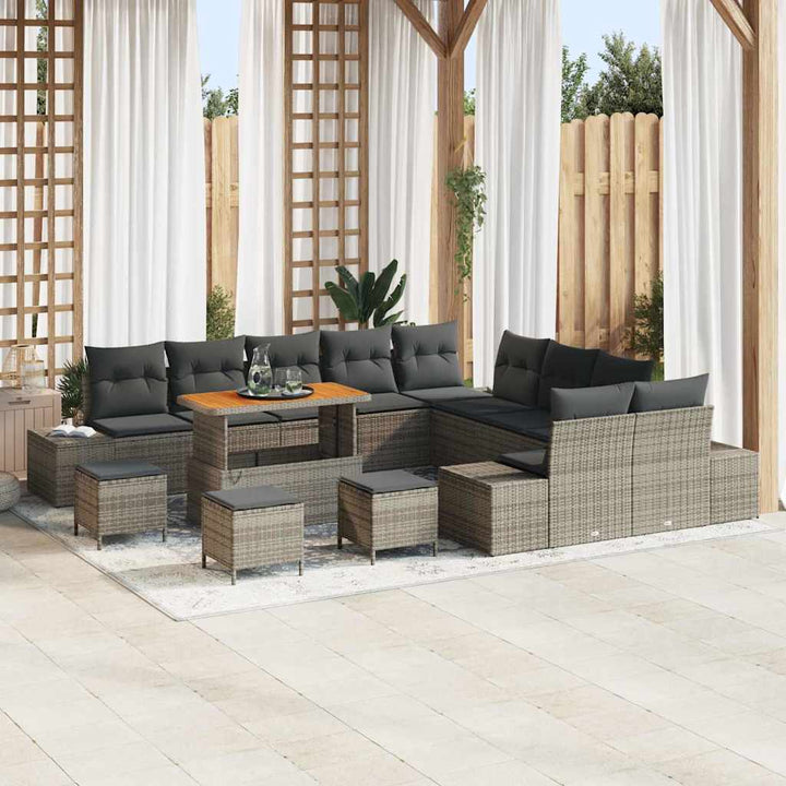 Havesofa Sæt med pude 14 pcs Grå polyrattan