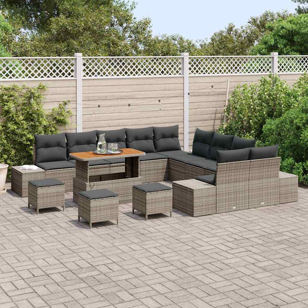 Havesofa Sæt med pude 14 pcs Grå polyrattan