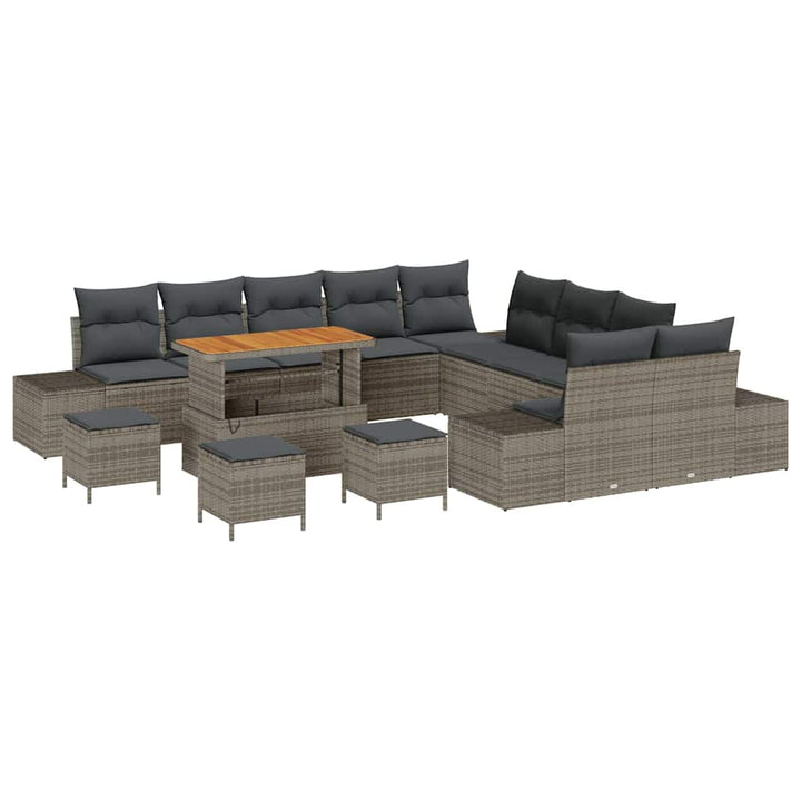 Havesofa Sæt med pude 14 pcs Grå polyrattan