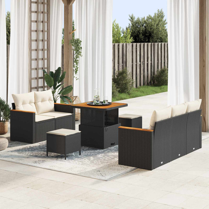 Havesofa Sæt 8 pcs Sort polyrattan
