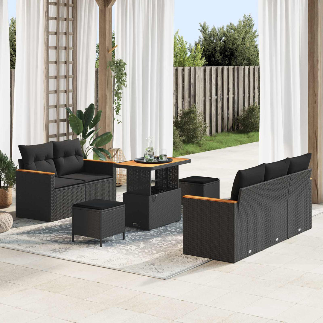 Havesofa Sæt 8 pcs Sort polyrattan