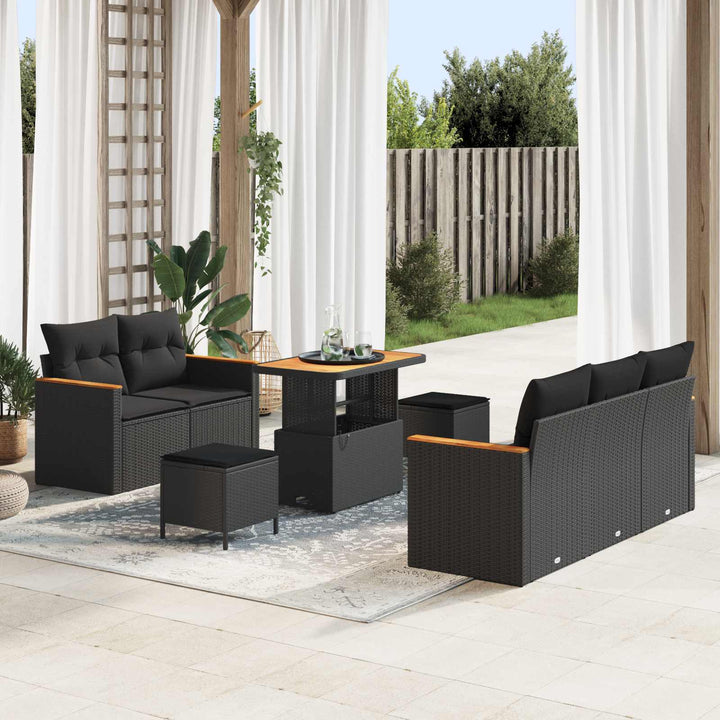Havesofa Sæt 8 pcs Sort polyrattan
