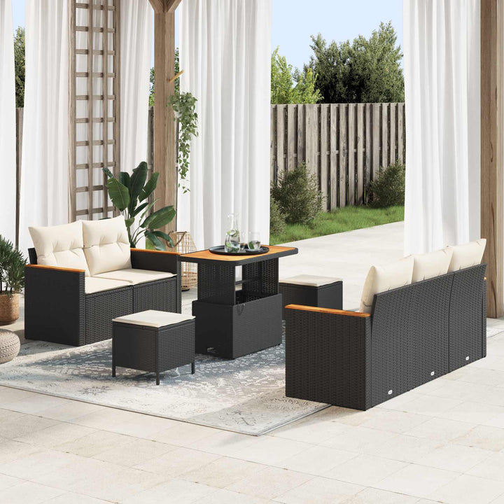 Havesofa Sæt 8 pcs Sort polyrattan