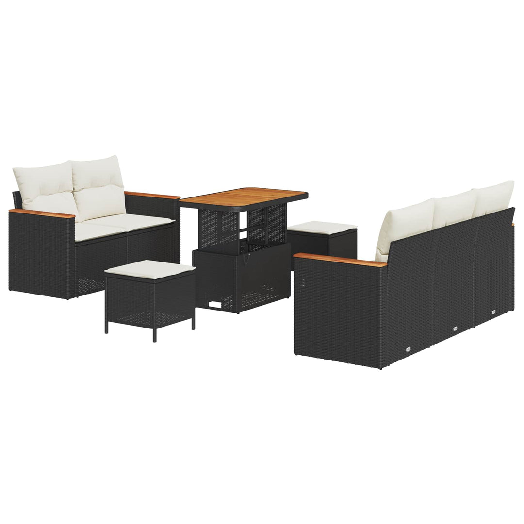 Havesofa Sæt 8 pcs Sort polyrattan