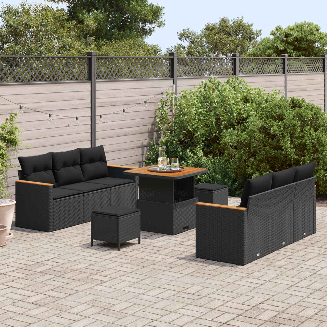 Havesofa Sæt 9 pcs Sort polyrattan