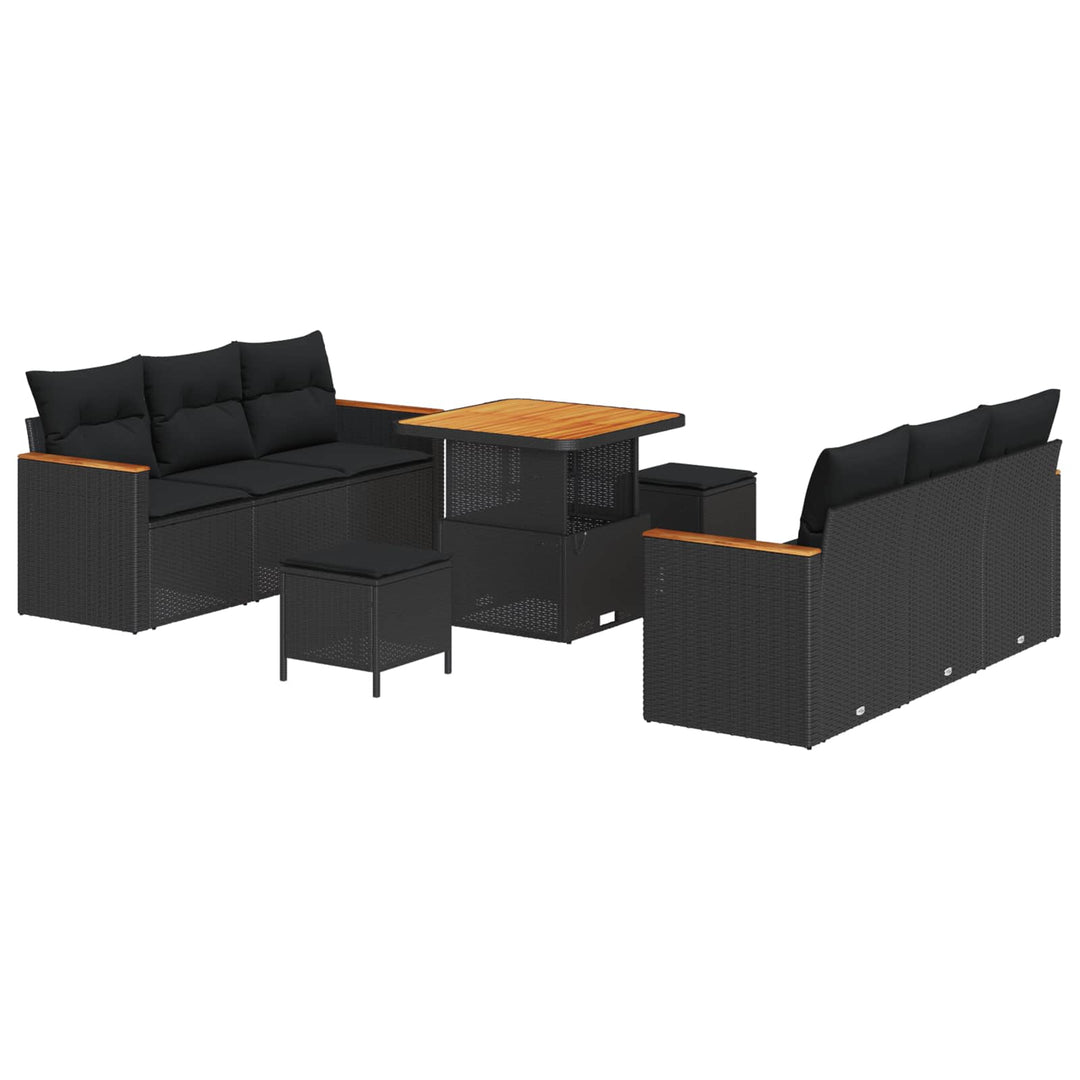 Havesofa Sæt 9 pcs Sort polyrattan